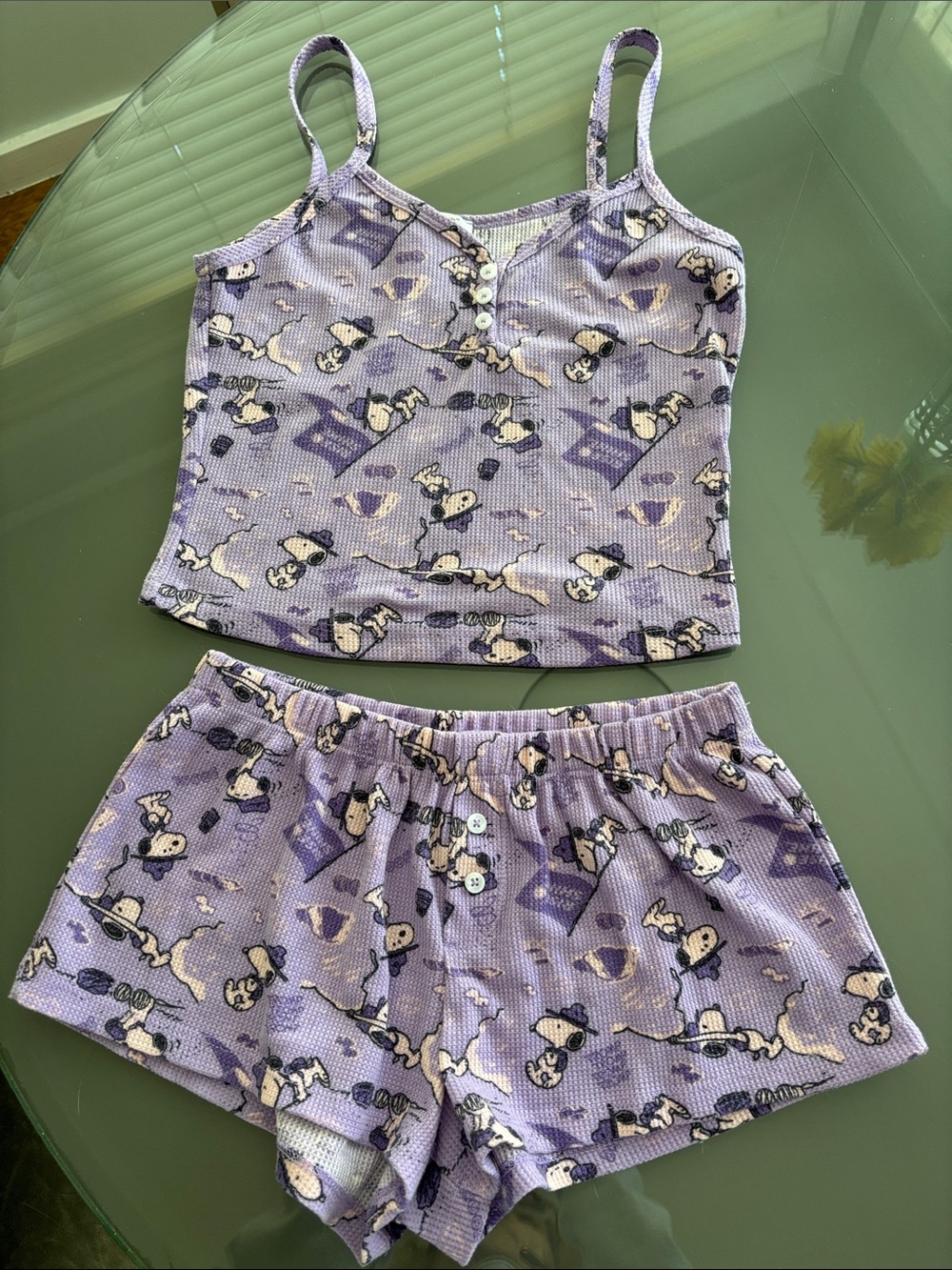 Peanuts Lavender Snoopy Ribbed Cami & Shorts Sleep Set